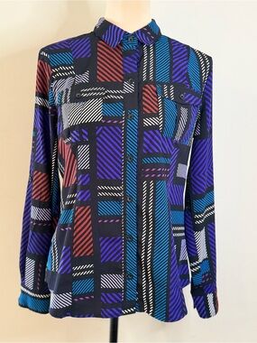 Dana Buchman vibrant button up shirt checkered striped SZ M